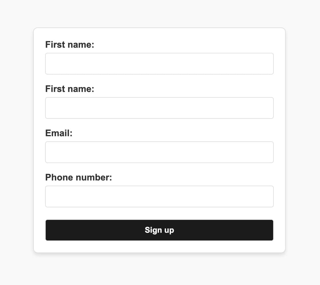 Exemplary sign up form to implement a honeypot field